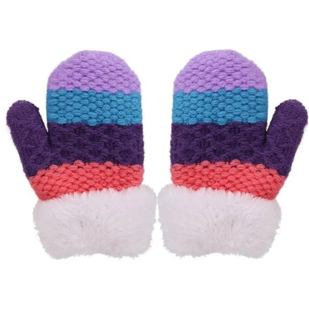 3 Pairs Kids' Sherpa Lined Knit Mittens Boys Girls Winter Gloves